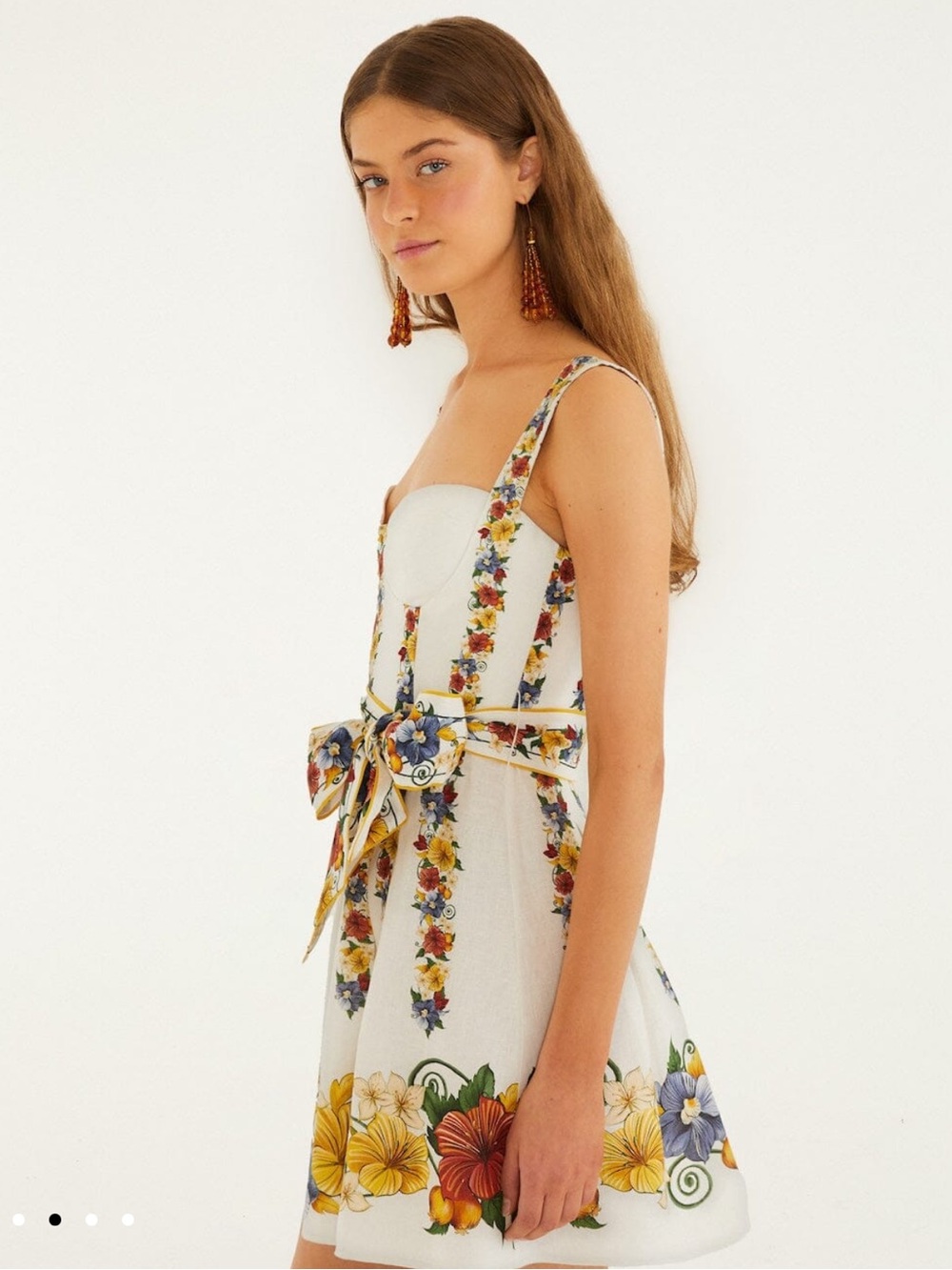 NWT L Farm Rio White Tropi Floral Belted Mini Dress - Picture 2 of 4